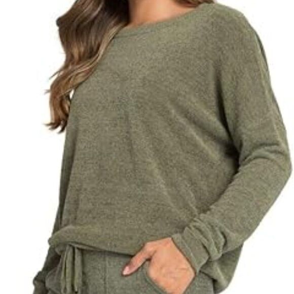 BAREFOOT Dreams Malibu Cozy Chic Green Crew Neck Long Sleeve Sweater XS - Picture 2 of 8